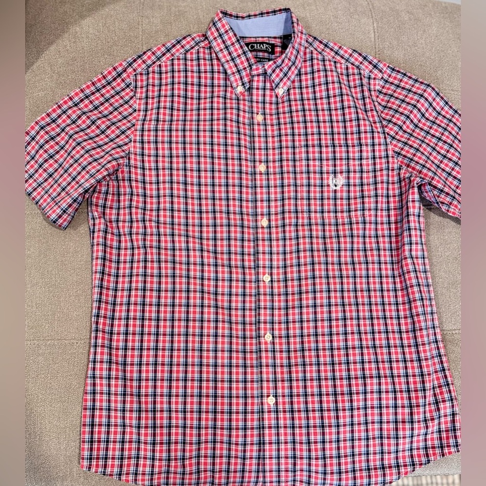 Chaps Men's Blue and Red Print Shirt